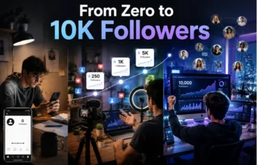 Social media growth roadmap showing the journey from zero to 10K followers using social media marketing strategies and InstantLikes.